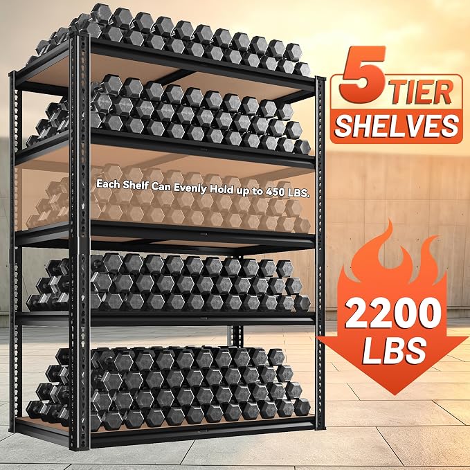 2200LBS Garage Shelving 72" H Storage Shelves Heavy Duty Adjustable Metal - Image 4
