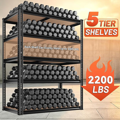 2200LBS Garage Shelving 72" H Storage Shelves Heavy Duty Adjustable Metal - Image 4