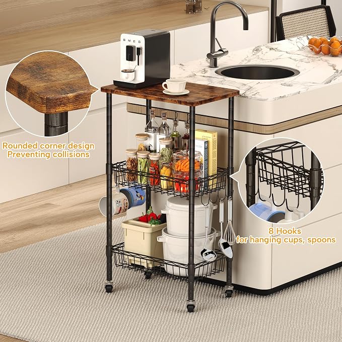 Homeiju Rolling Kitchen Storage Cart, 3-Tier Storage Rack on Caster Wheels - Image 4