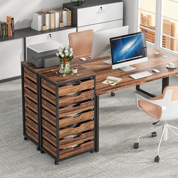 Tribesigns 7-Drawer File Cabinet, Wood Mobile Storage Drawer, Rustic Brown | - Image 3