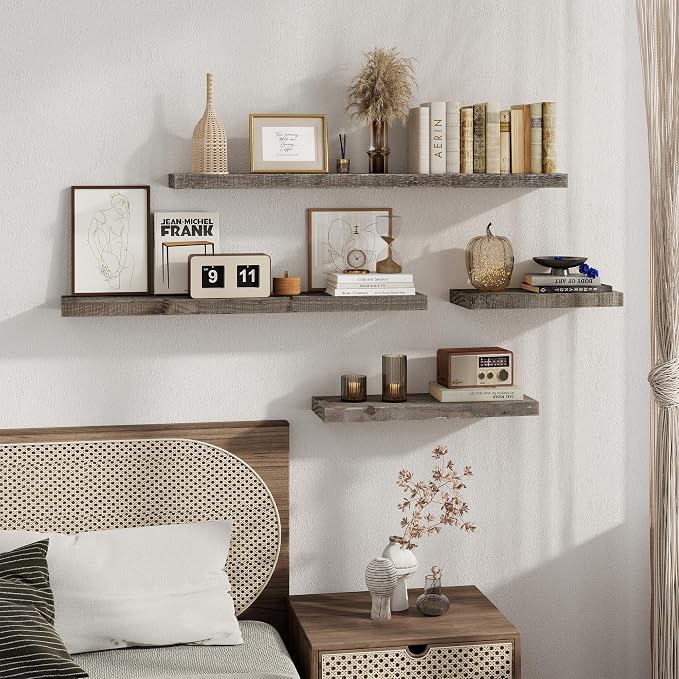 60 Inch Long Wood Floating Shelf, Solid Rustic Reclaimed Barnwood Planks 8 Inch - Image 6