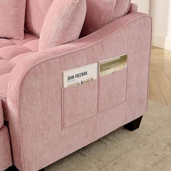 ERYE Chenille Tufted Loveseat Sofa and Ottoman Set, Tufted Recliner Sleeper - Image 6