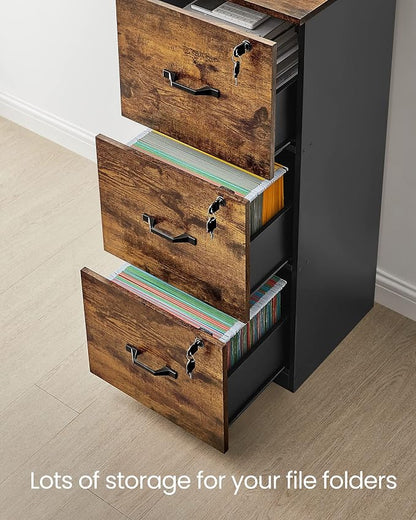 VASAGLE 3-Drawer Vertical File Cabinet, Rustic Brown and Black, - Image 5
