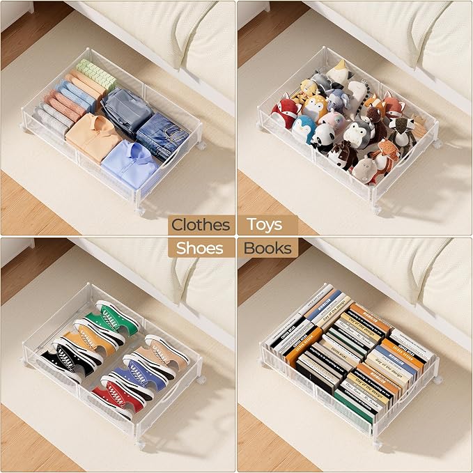 Yecaye Under Bed Storage with Wheels, 2 Pack Under Bed Shoe Storage Organizer - Image 7