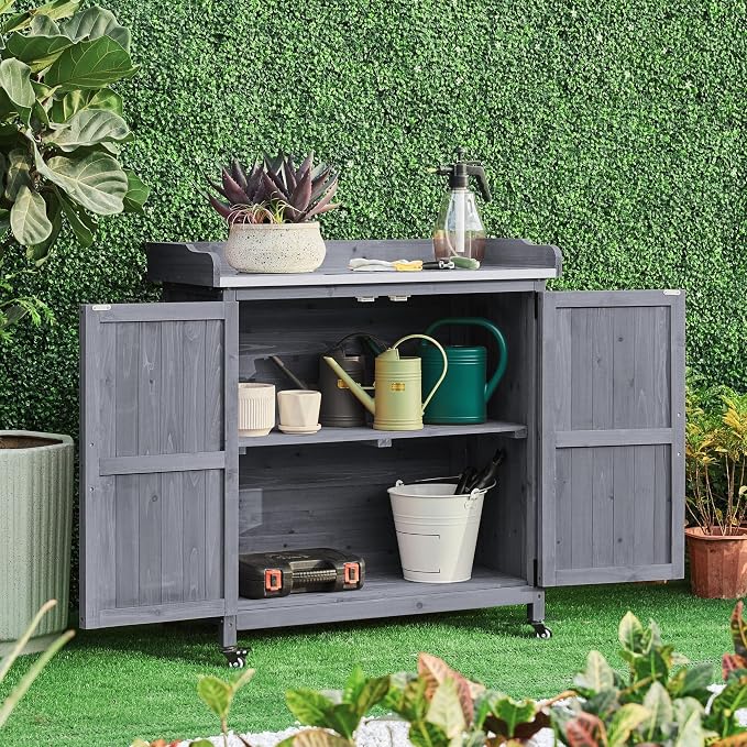Yaheetech Outdoor Storage Cabinet Potting Bench Table Garden Storage - Image 8