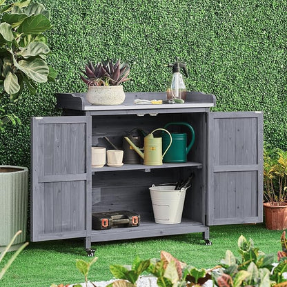 Yaheetech Outdoor Storage Cabinet Potting Bench Table Garden Storage - Image 8