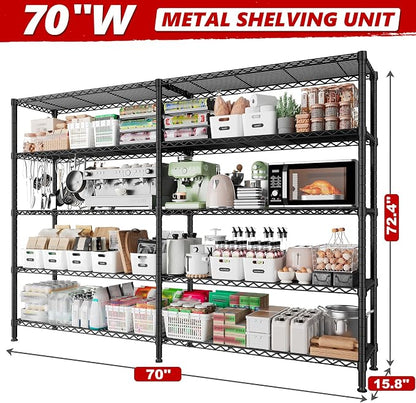 REIBII 70" W Storage Shelves Load 1600LBS, Metal Shelving 5-Tier Wire Shelving - Image 3