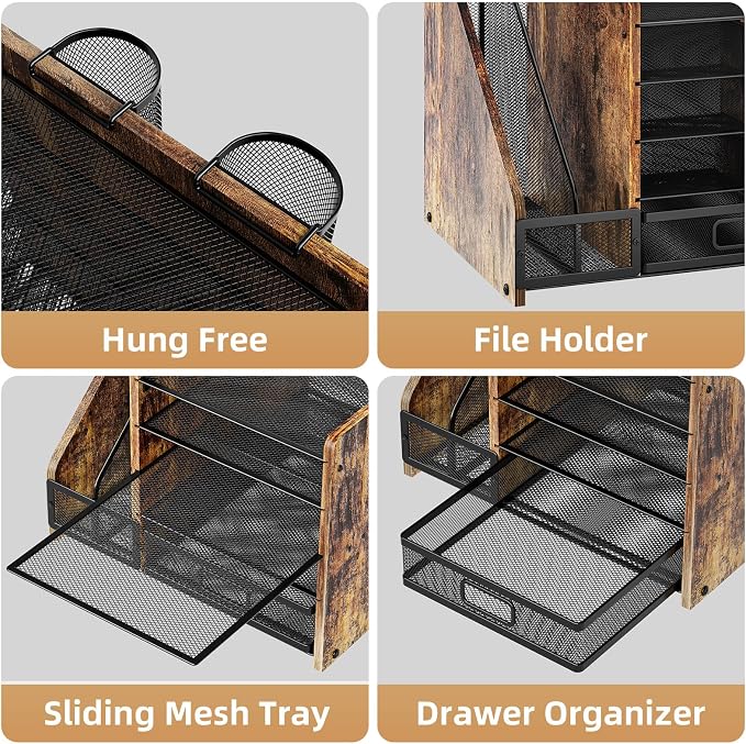 Marbrasse Desk Organizer with File Holder, 5-Tier Paper Letter Tray Organizer - Image 4