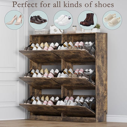 BORNOON Shoe Cabinet with 6 Flip Drawers, Slim Narrow Shoe Storage Cabinet - Image 4