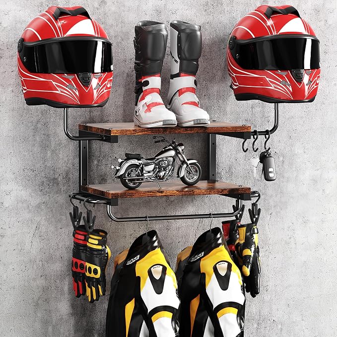 Motorcycle Helmet Holder Wall Mount, 2-Tier Helmet Rack by Unknown