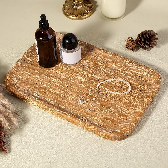 Natural Marble Vanity Tray, 11.8" Travertine/Stone Bathroom Tray Countertop - Image 6