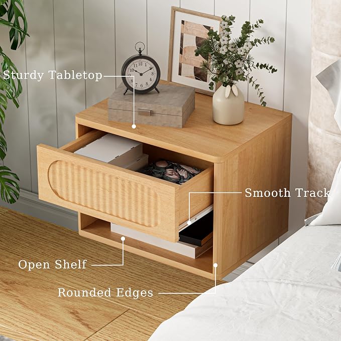 Floating Nightstands with Drawer Set of 2, Modern Wall Mounted Bedside Tables - Image 5