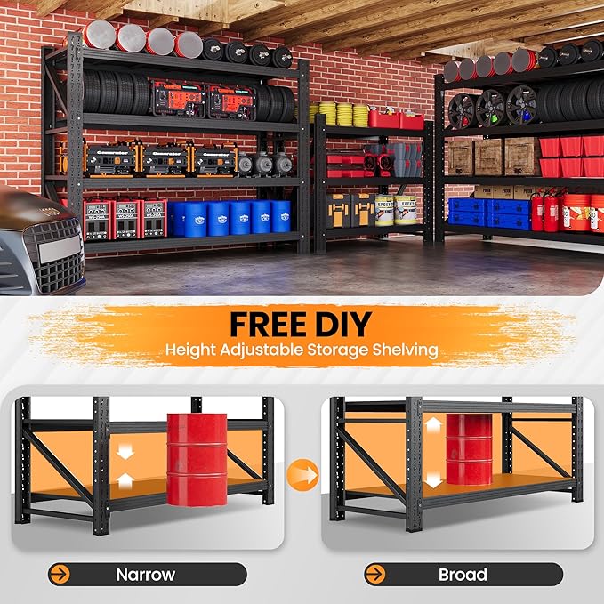 48" W Metal Storage Shelves Heavy Duty, 3000LBS Garage Shelving Units, 4 Tier - Image 5