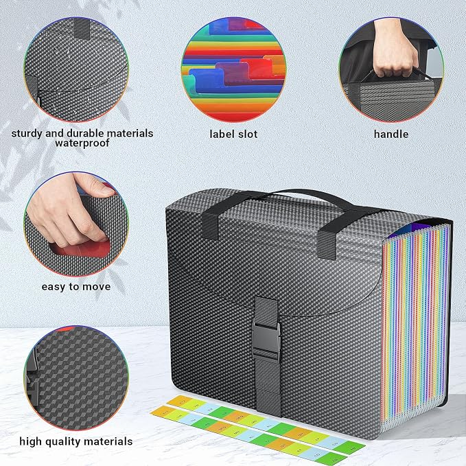 File Organizers with Handle, Portable Expanding File Folder, 25 Pockets - Image 2