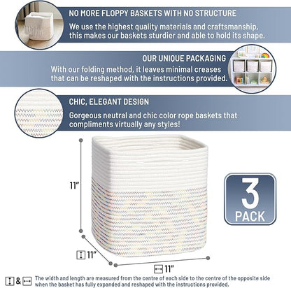 NaturalCozy Storage Cubes 11 Inch Cotton Rope Woven Baskets - Image 2