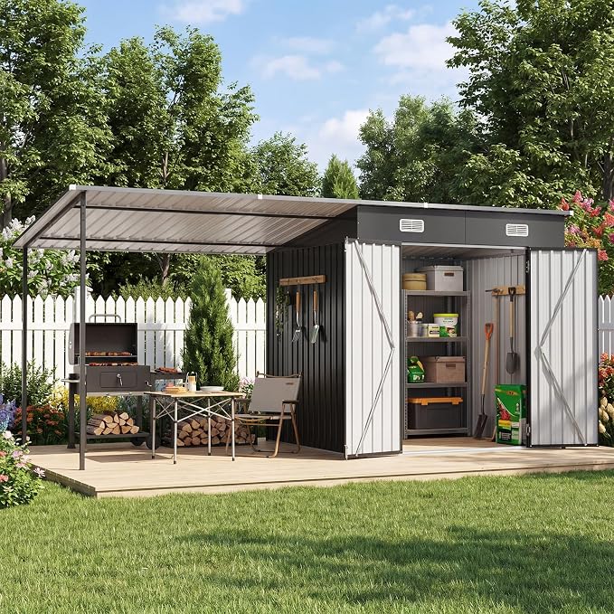Aoxun 7x6FT Outdoor Storage Shed & Hardtop Canopy Gazebo Combo | 13.3x5.6FT by Aoxun