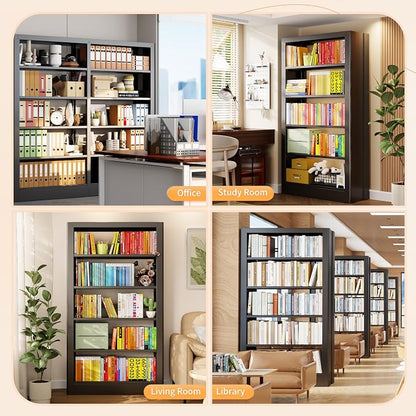 5-Tier Bookcase with Adjustable Storage Shelves, Heavy Duty Bookcase, Metal - Image 5
