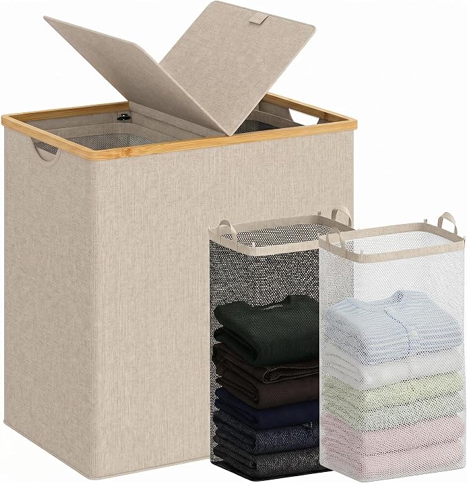 efluky Laundry Hamper with Lid, Double Laundry Basket with 2 Removable Bags by efluky