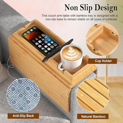 Bamboo Couch Cup Holder for Phone, Remote - Image 2