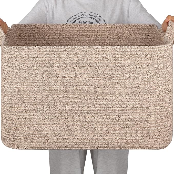 95L Large Storage Basket, Cotton Rope Woven Blanket Basket, Toy Storage by SIXDOVE