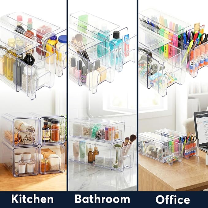 Sorbus Large Clear Stackable Storage Drawers 4-Pack Plastic Organizer Bins - Image 7