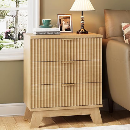Fluted Nightstand, Mid Century Modern Wood Night Stand - Image 3
