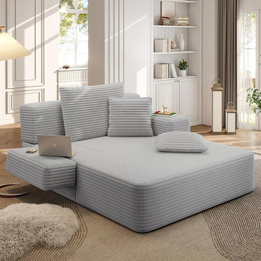 2-in-1 Convertible Chaise Lounge Indoor, 60.2" Corduroy Upholstered Chaise by Wunlerlant