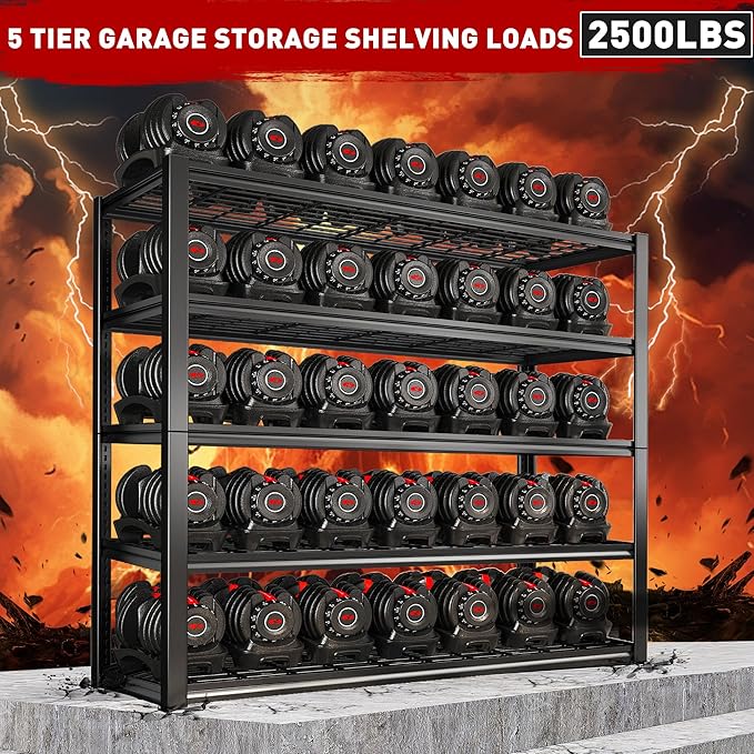 REIBII 48" W Garage Shelving Heavy Duty Load 2500LBS, 5 Tier Storage Shelves - Image 4