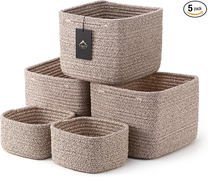 5-Pack Storage Cubes Woven Rope Baskets, 2 Sizes Organizer Bins | Ideal by Unknown