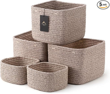 5-Pack Storage Cubes Woven Rope Baskets, 2 Sizes Organizer Bins | Ideal by Unknown