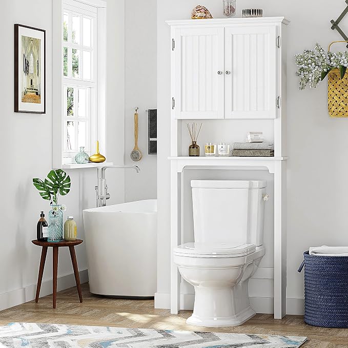 UTEX Over The Toilet Storage Cabinet, Adjustable Shelves, Anti-Tip Bracket - Image 3