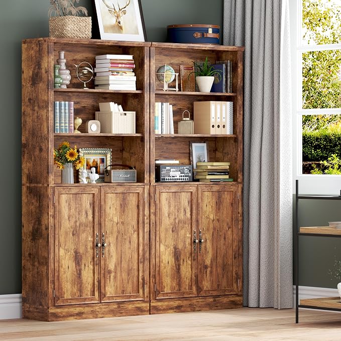71.4" Tall Bookshelf with Cabinet, 5-Tier Floor Standing Bookcase with Doors & - Image 7