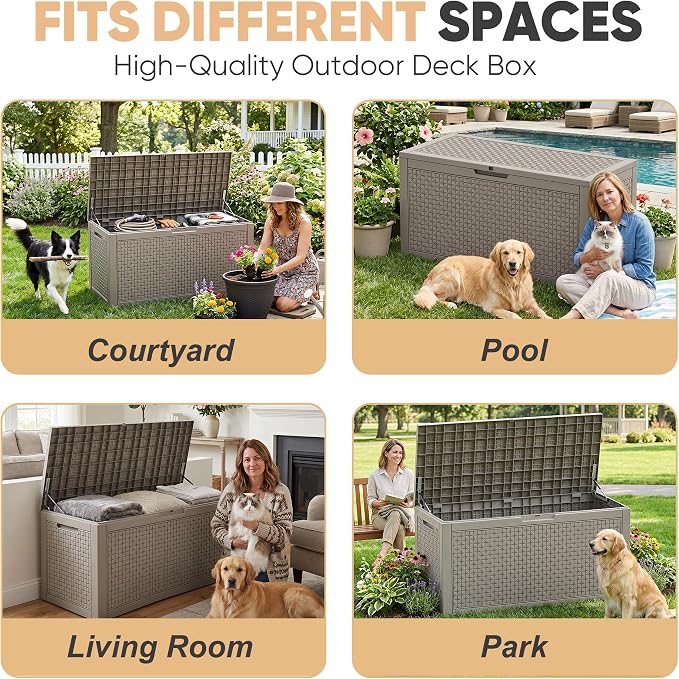 EasyUp 110 Gallon Deck Boxes Outdoor Waterproof, Resin Outside Storage Box - Image 7