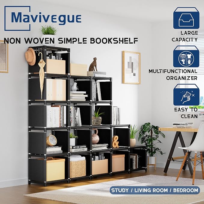 Mavivegue Bookcase, 18-Cube Extra Large Book Shelf, DIY Cube Storage Organizer - Image 9