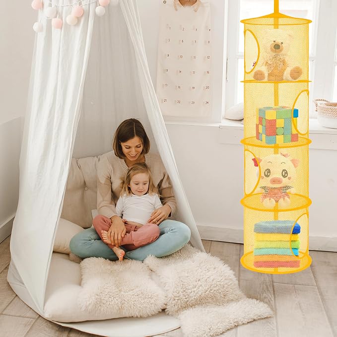 2Pcs Hanging Stuffed Animal Storage Hammock 4 Tiers, Holds Plushies, Foldable - Image 4