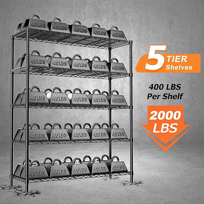 ROOMTEC 5-Tier Adjustable Wire Shelving Unit, 2000 lbs | Heavy Duty Garage Shelf - Image 6