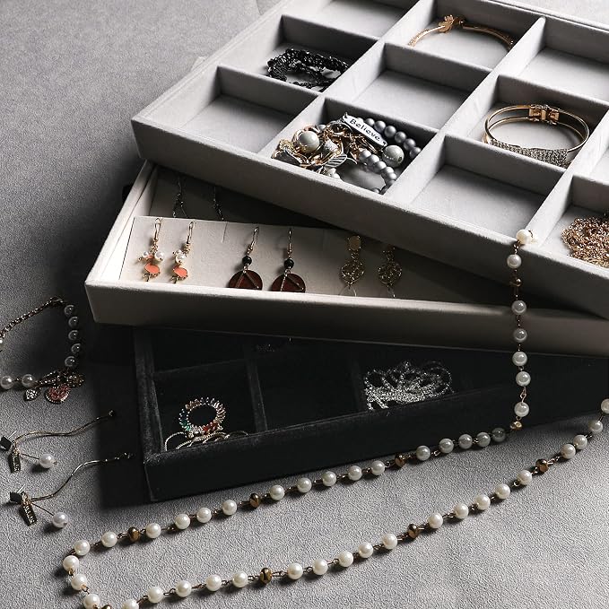 Frebeauty Stackable Velvet Jewelry Organizer Trays - Image 7