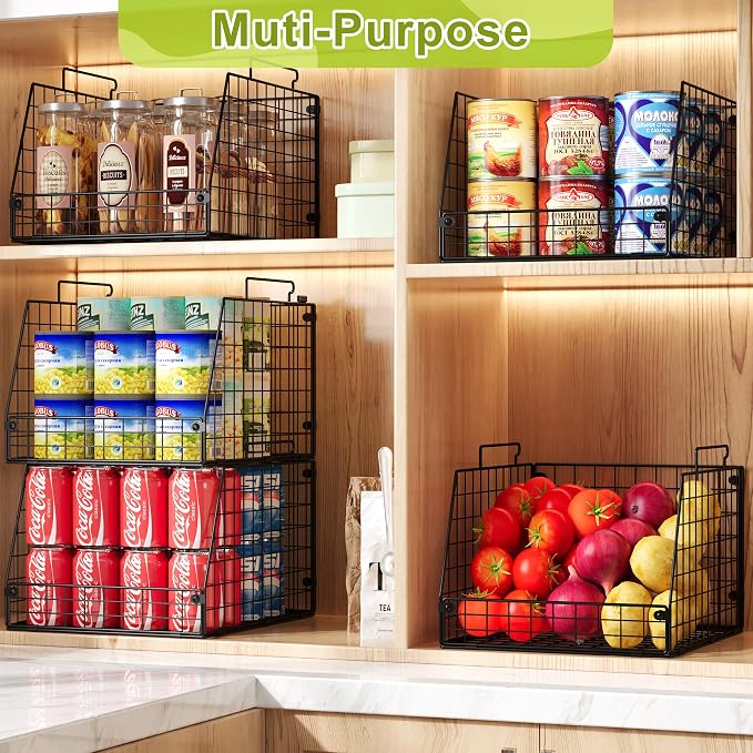 Jakyitvi 5 Pack XXL Stackable Wire Storage Basket, Extra Large Capacity Pantry - Image 4