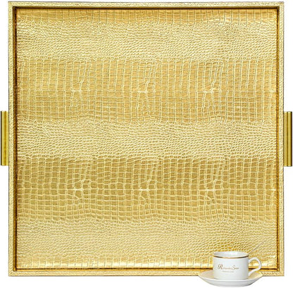 HofferRuffer Extra Large Square Serving Tray, Elegant Faux Leather Ottoman Tray by HofferRuffer