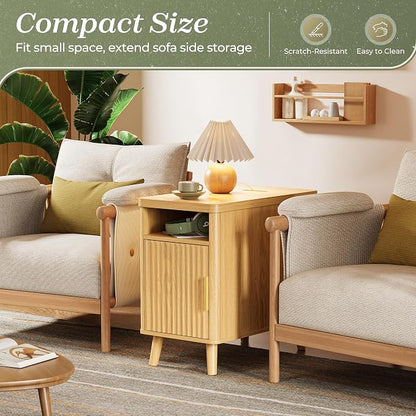 Huuger Narrow End Table with Charging Station, USB-C Port, Fluted Nightstand - Image 4