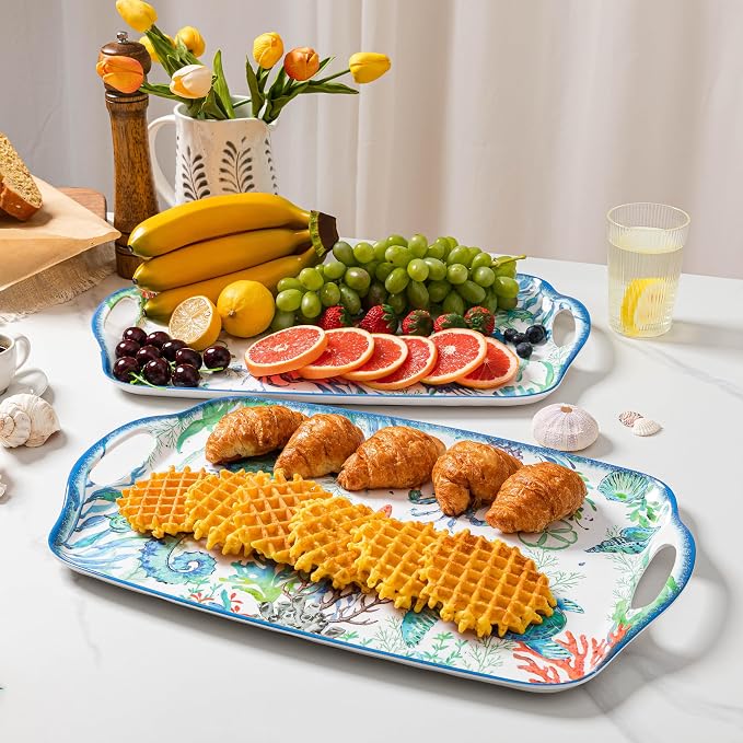 LEHAHA Serving Tray with Handles, Large Rectangular Melamine Serve Platter - Image 2