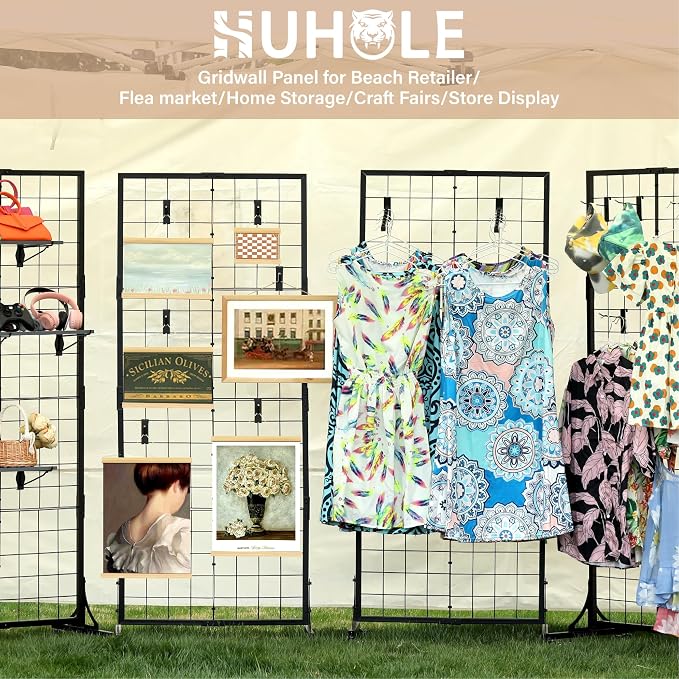 HUHOLE Gridwall Panel Display Stand, 2.2' × 5.2' Ft Movable Grid Wall Panel - Image 5
