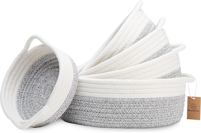 NaturalCozy 5-Piece Round Woven Cotton Rope Storage Baskets by NaturalCozy