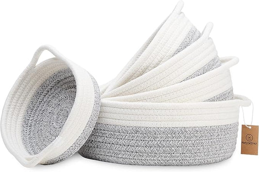 NaturalCozy 5-Piece Round Woven Cotton Rope Storage Baskets by NaturalCozy