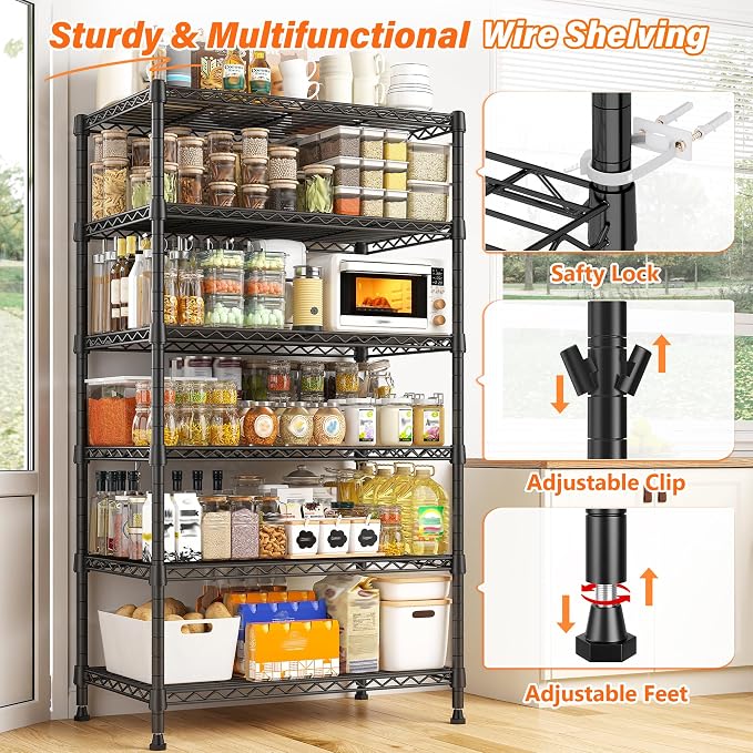 REIBII 6 Tier Shelf Metal Shelving 70"H Storage Shelves Sturdy Wire Rack Shelf - Image 5