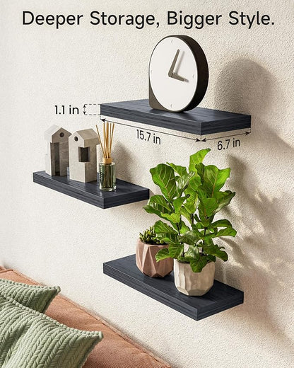 BAYKA Floating Shelves for Wall, Wall Mounted Rustic Wood Shelves for Bathroom - Image 3