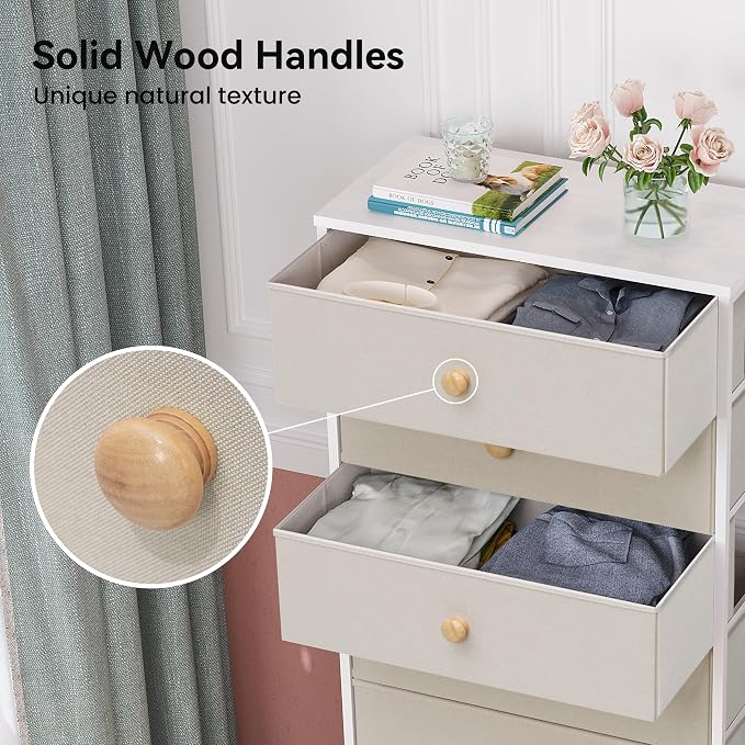 Fabric Dresser for Bedroom, Wide 7-Drawer Tall Vertical Tower | Wooden Top - Image 6