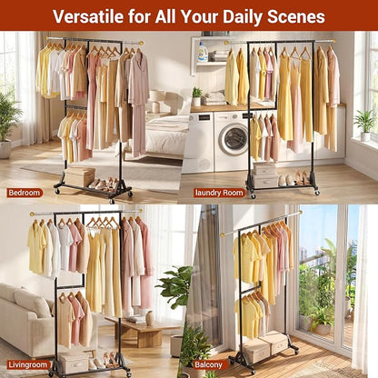 Rolling Clothing Rack with Bottom Storage Shelf & lockable Casters, Dresses - Image 5