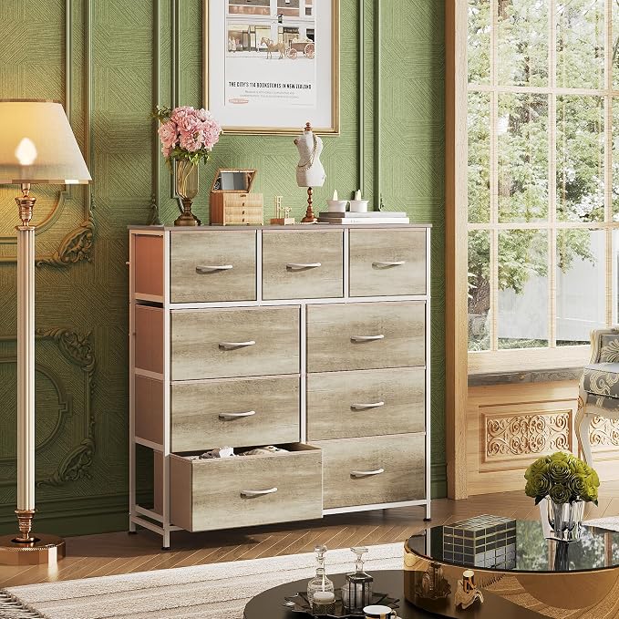 WLIVE Tall Dresser for Bedroom, 9 Drawer Chest of Drawers, Greige | 9 roomy - Image 2