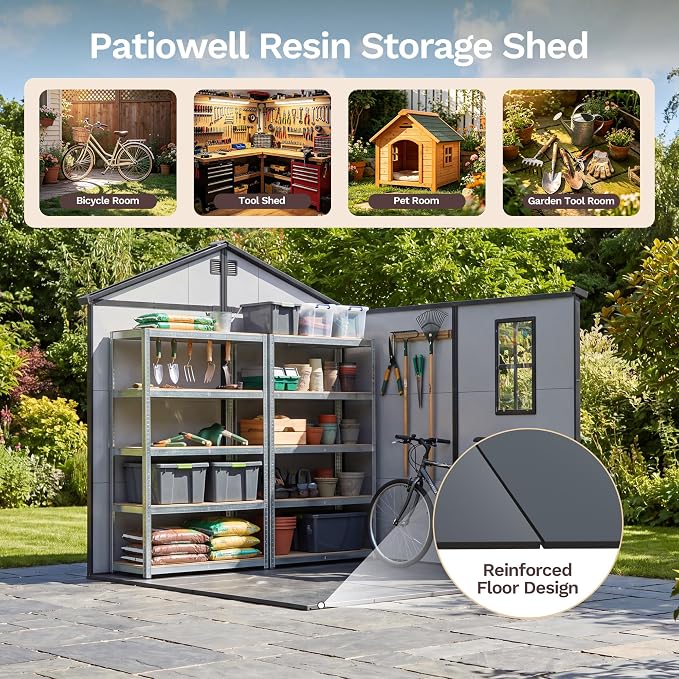 Patiowell 8x8 FT Resin Outdoor Storage Shed - Image 5